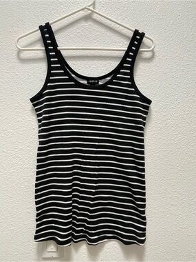 Torrid Black & White Striped Ribbed Tank Top